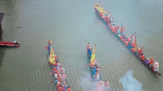 广州海珠湿地龙船探亲招景航拍高清4K视频