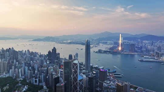 航拍香港维多利亚港夜景