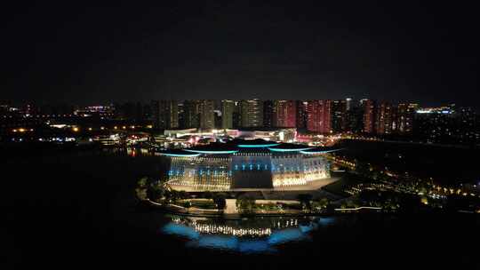 江苏无锡城市夜景灯光航拍