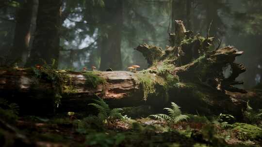 原始森林青苔树木神秘自然生态视频