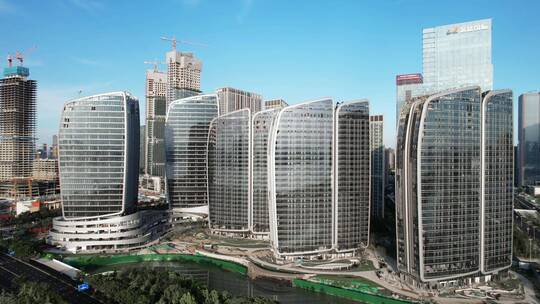杭州奥体中心现代玻璃幕墙高层建筑航拍视频素材模板下载