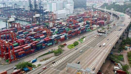 航拍香港的货柜港视频素材模板下载
