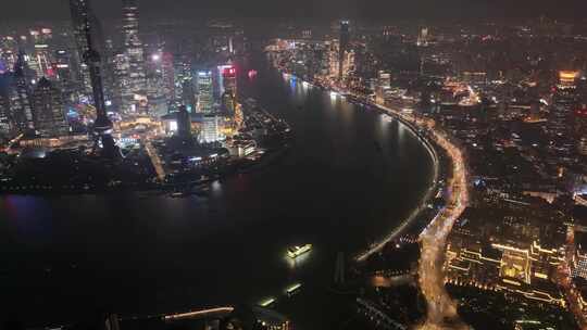 上海夜景航拍黄浦区虹口区浦东新区夜晚城市视频素材模板下载