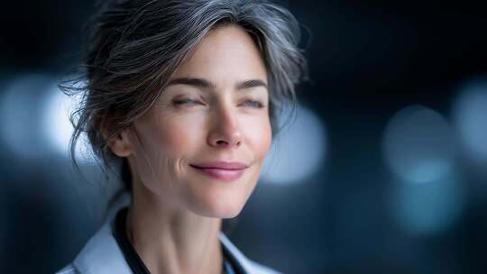 专注且自信的女医生展望未来