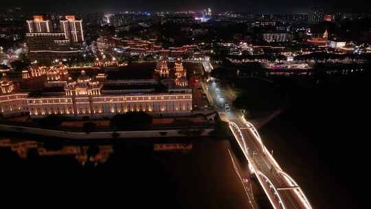 福州仓山区中洲岛夜晚夜景航拍解放大桥福建