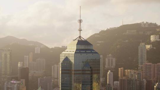 香港航拍港岛大景清晨日出