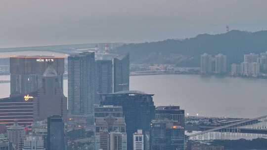 澳门半岛新葡京澳门塔CBD夜景高空航拍