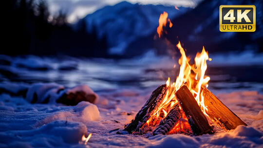 冬天冬季篝火唯美浪漫雪景小雪大雪厚雪
