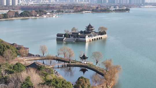 京杭运河石湖景区天镜阁美景（航拍素材）