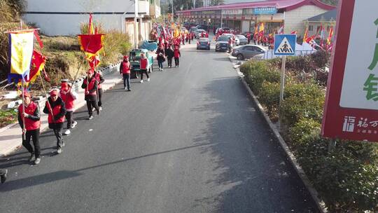 航拍乡村春节请林公民俗文化活动视频素材模板下载