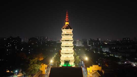 安徽安庆迎江寺振风塔夜景航拍