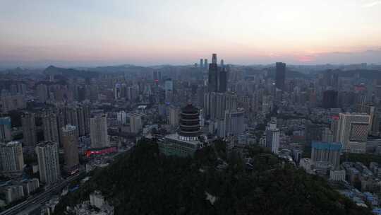 贵阳东山寺晚霞夜幕降临航拍