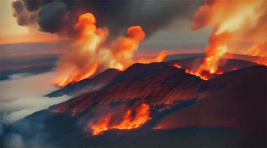 AIGC作品 森林大火山火防治