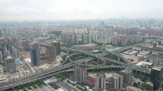 航拍上海城市发展建设，高架桥视频素材模板下载