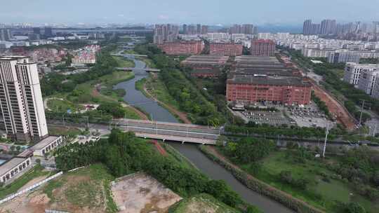 厦门同安区通士达城市建筑河流航拍全景