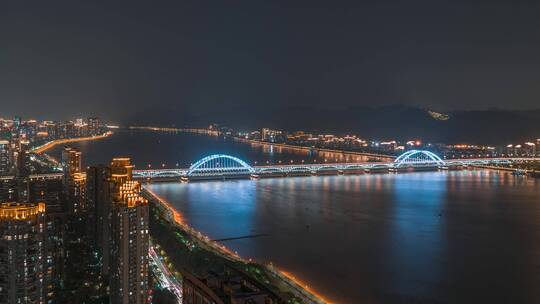 杭州_钱塘江夜景_复兴大桥夜景4K