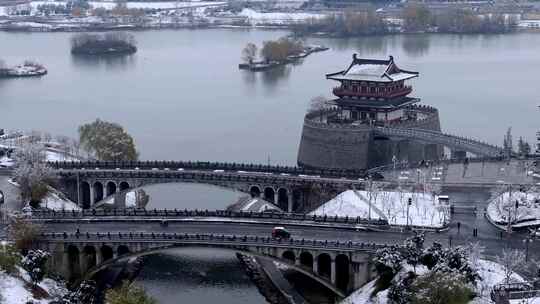 航拍洛阳雪景