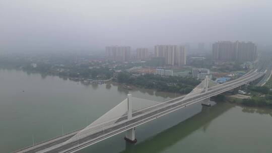 航拍湖南衡阳城市交通湘江桥梁