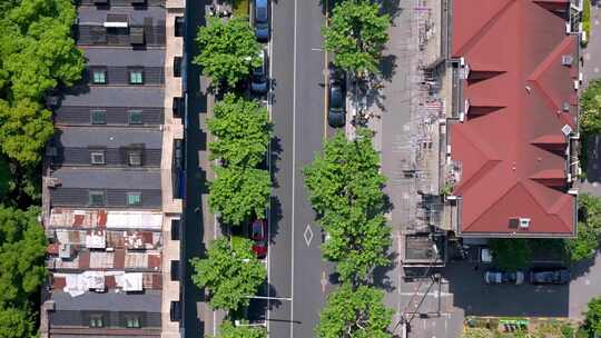 航拍上海城市市区俯拍街景车流高架