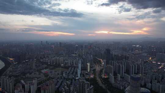 江西赣州城市晚霞夕阳西下夜幕降临航拍