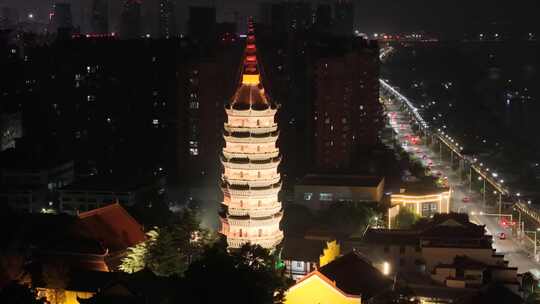 航拍安庆迎江寺振风塔夜景灯光