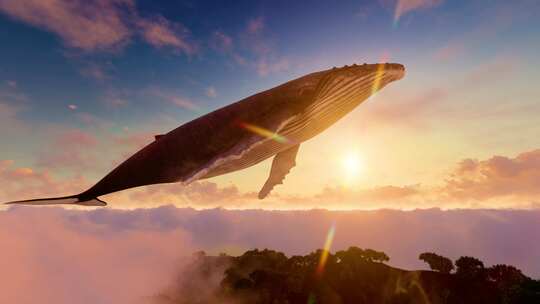 大气震撼唯美鲸鱼 鲸鱼逆光飞行意境