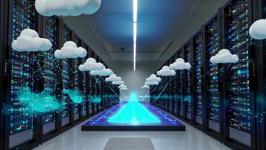 科技感服务器机房与云计算场景