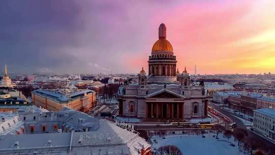 俄罗斯圣彼得堡地标建筑航拍全景