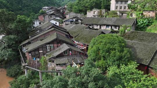 贵州遵义大同古镇赤水河畔古村落风光航拍