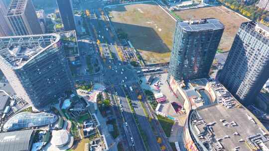 杭州钱塘新区金沙印象城商圈航拍高沙路繁华