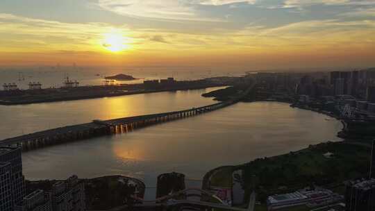 深圳前海湾广深沿江高速日落右环绕视频素材模板下载