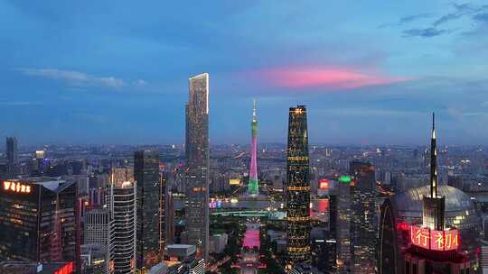 广州珠江新城晚霞夜景