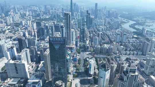 深圳交通银行大厦航拍华强北商业区城市风光