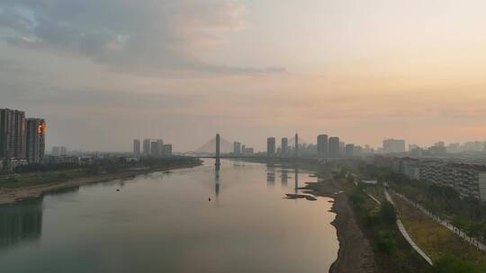 4K航拍益阳城区资江水沿岸1视频素材模板下载