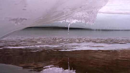 初春 冰雪融化 解冻 冰层 流水 融冰 河流