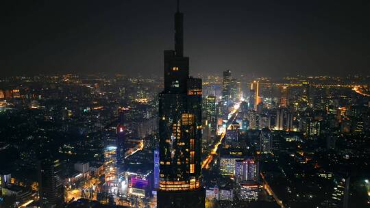 南京市紫峰大厦城市环境夜景航拍