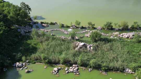 西安曲江池南湖公园景区航拍3视频素材模板下载