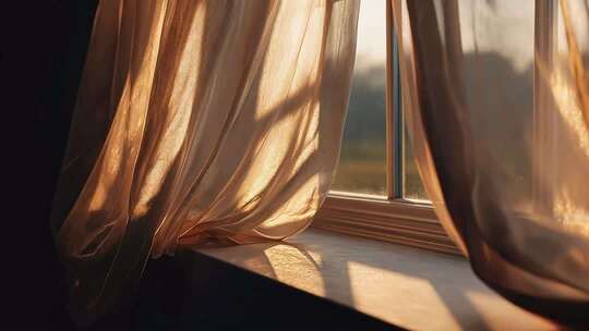 阳光透过窗帘洒入室内