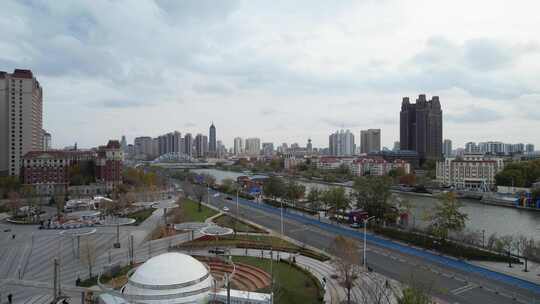 天津海河风景线小白楼CBD城市风光航拍