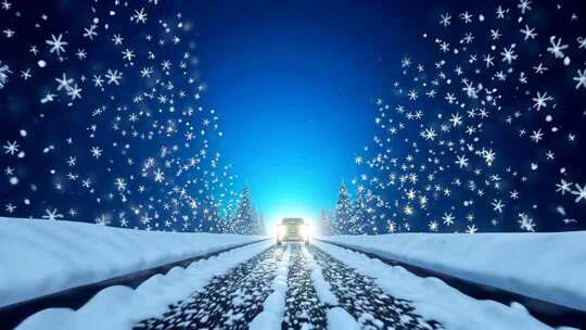 雪地公路行驶汽车雪景素材