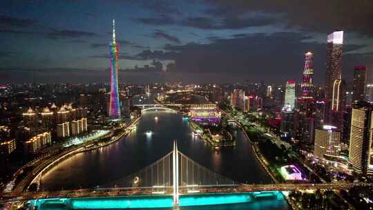 广东省广州市珠江夜景猎德大桥航拍风光4k