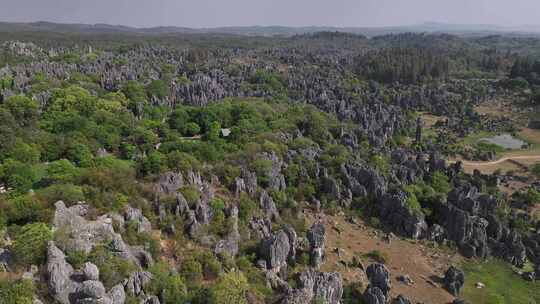 云南昆明石林县石林风景区航拍地质风光