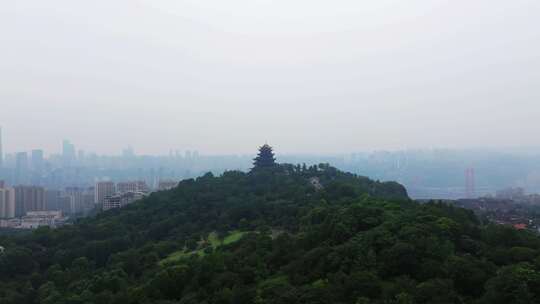 重庆鸿恩寺航拍鸿恩阁与嘉陵江两岸高楼大厦