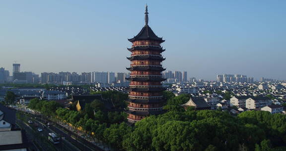 旅游景区 航拍苏州北寺塔 环绕 平角度 中景