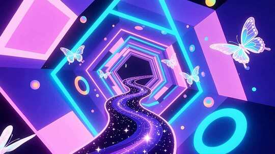几何建筑空间抽象艺术浪漫梦幻霓虹隧道4K