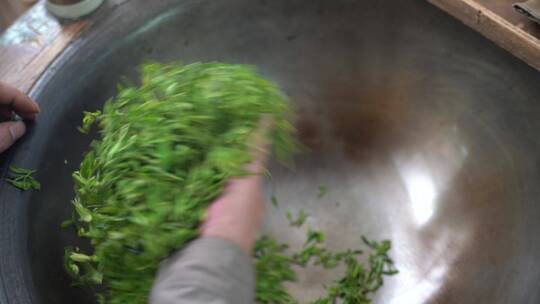 手工炒茶 茶叶加工 手工 龙井 杭州 绿茶