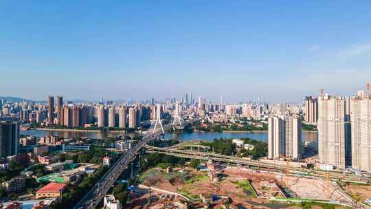 广州鹤洞大桥和白鹅潭城市天际线延时摄影