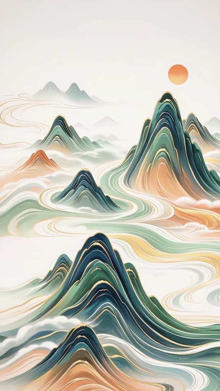 【竖屏】国潮新中式水墨山水动态动画背景