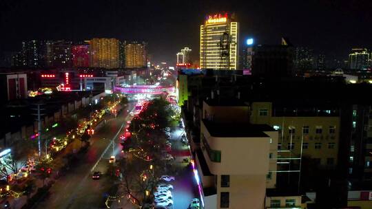 航拍 滕州夜景 环形天桥 车辆 夜景航拍