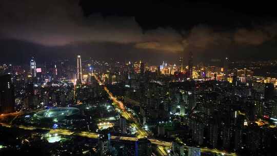 航拍深圳市区城市建筑群夜景